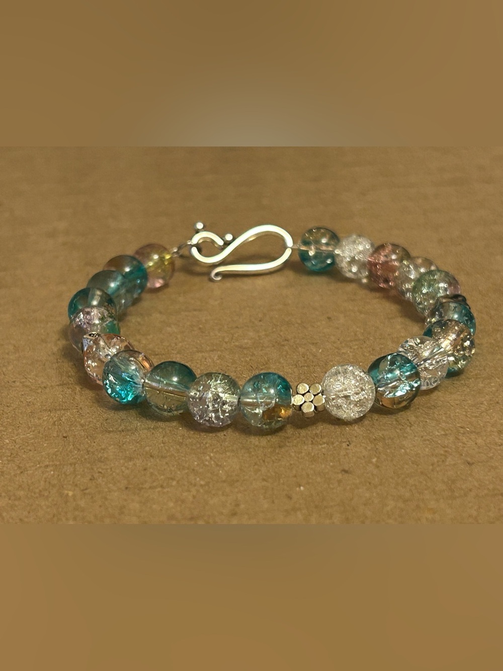 Blue & Clear Crackle Glass Bracelet